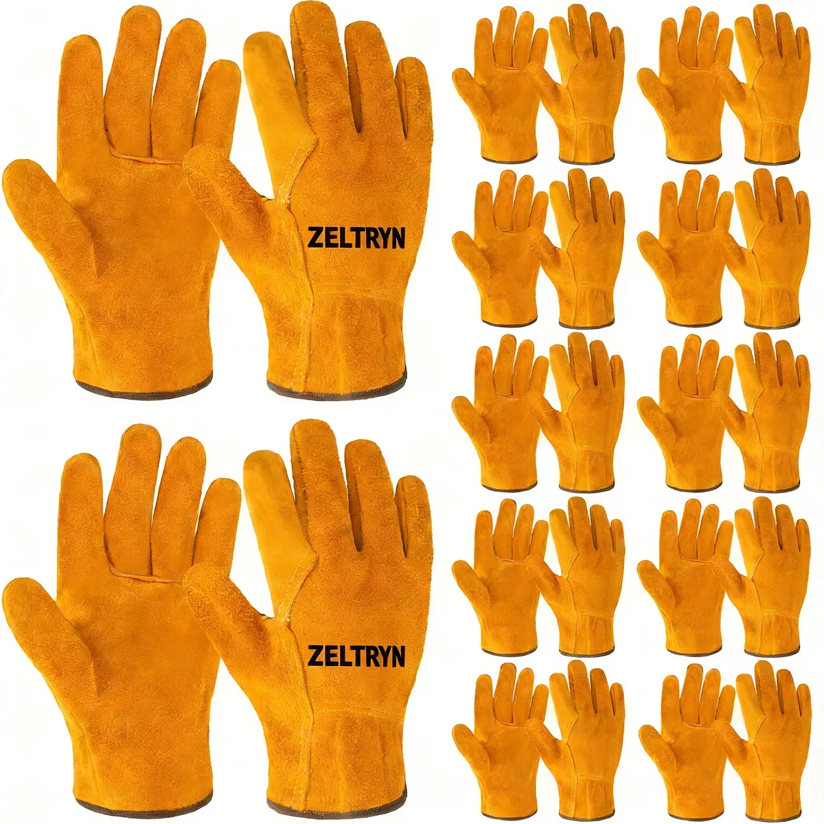 ZELTRYN 12 Pairs of Heavy-Duty Cowhide Work Gloves - Puncture Cut Resistant