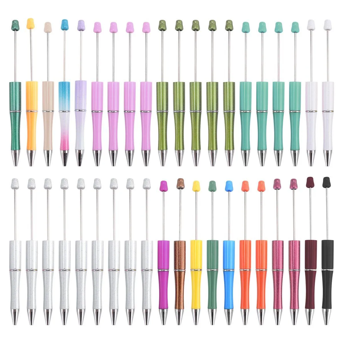 40Pcs Beaded Ballpoint Pen Diy Plastic Pen School Office Supplies