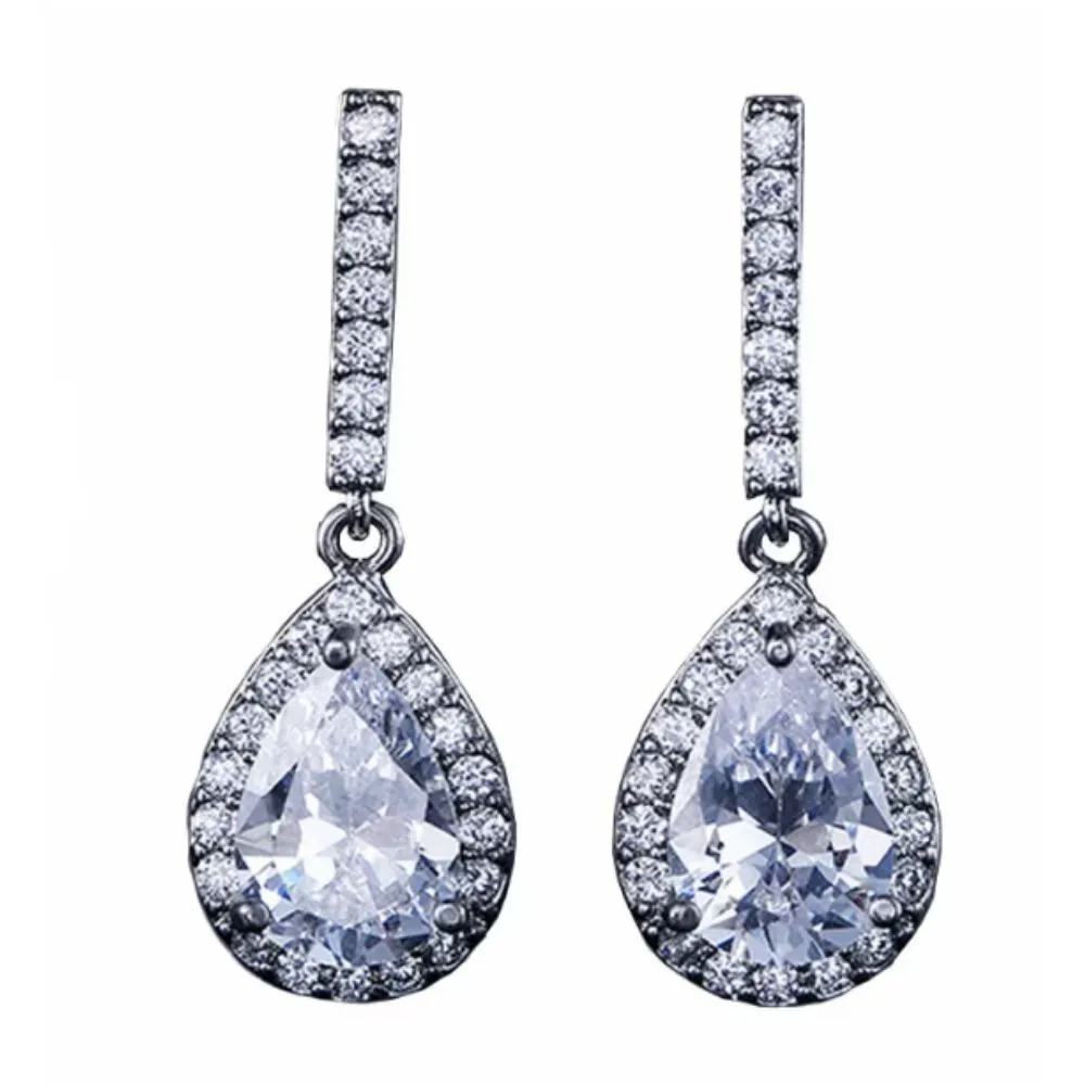 Women Birthstone Dangle Drop Earrings 925 Sterling Silver Leverback Cubic