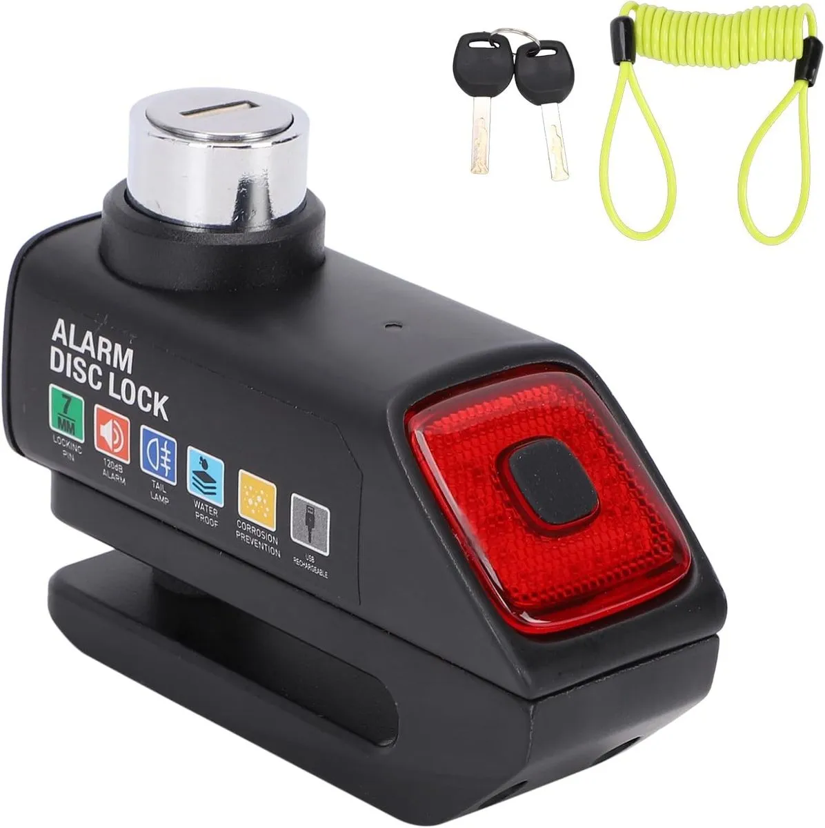 Rechargeable Disc Brake Alarm Lock with Tail Light