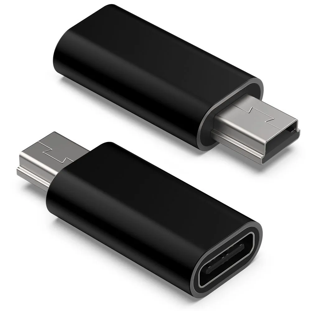 2 Pcs USB C to Mini USB Adapter, Compatible with Cameras and MP3 Players - Black