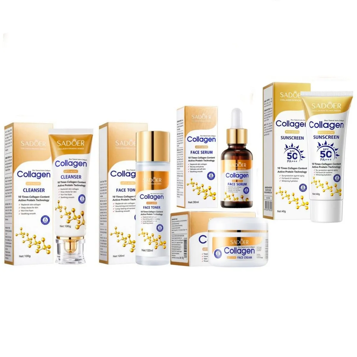 Sadoer Collagen Skincare Set + SPF50 Sunscreen - Firming Hydration Routine
