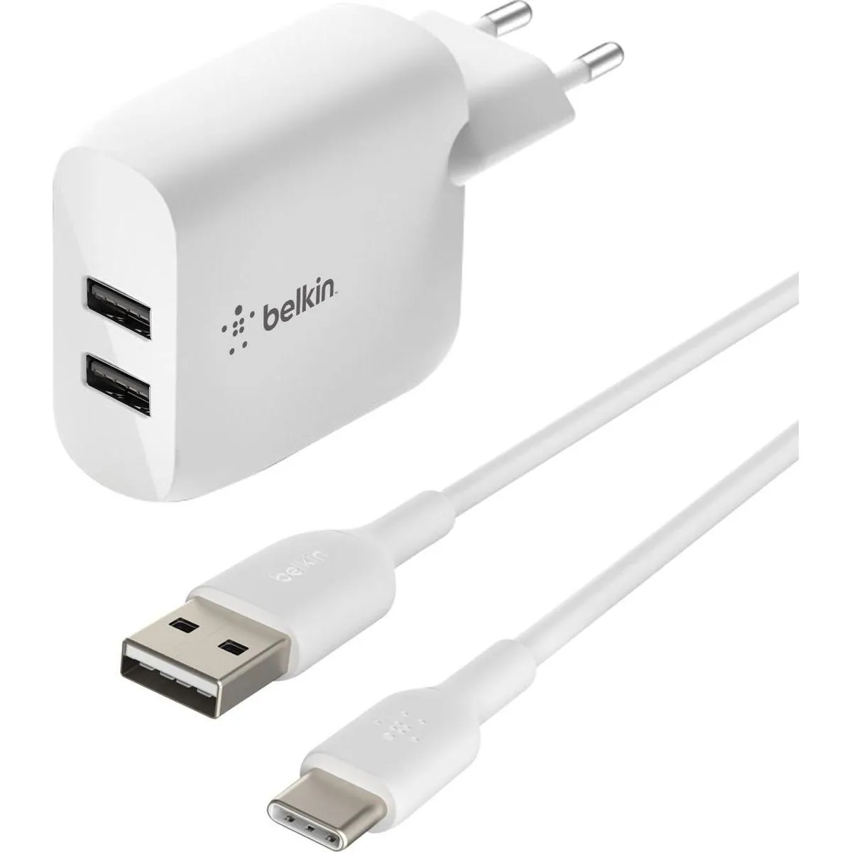 Belkin - Dual USB-A Wall Charger 24W + USB-A to USB-C Cable - White
