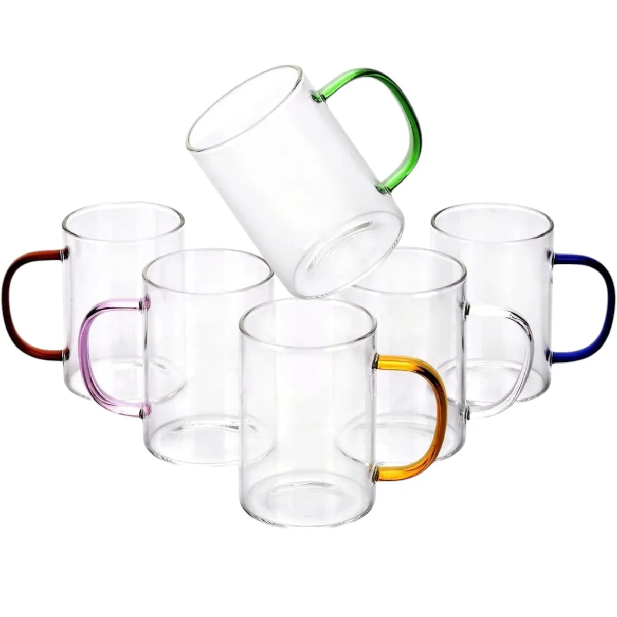6 Piece Heat Resistant Borosilicate Glass Rainbow Mug Set - 300ml
