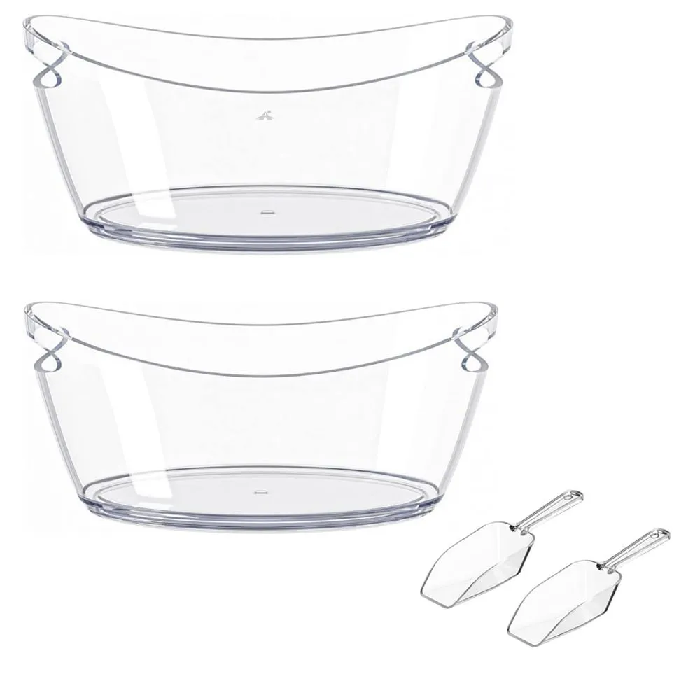 ALANES 2 Pack 5L Clear Ice Buckets Large Beverage Tubs with Scoops