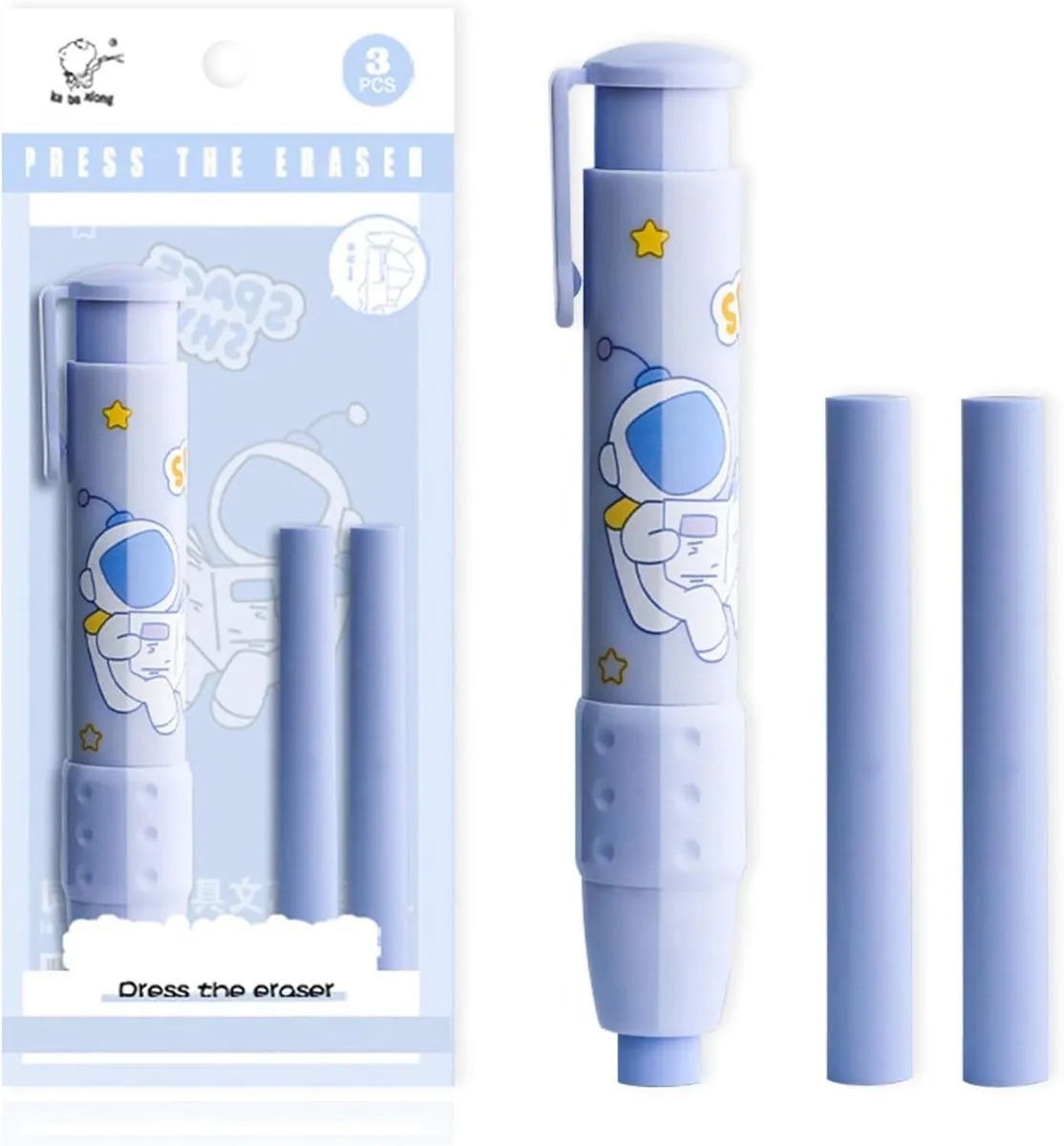 Kids Click Erasers Retractable Pen Shape Eraser With Replaceable Refills - Blue