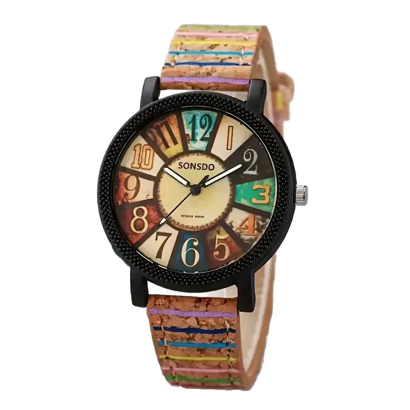 Colourful Wooden-Style Quartz Watch, Teen Girls Daily & Gift Use