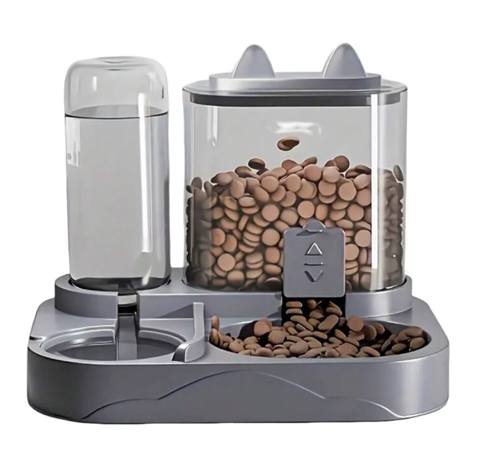 Grey Two-in-One Pets Feeder and Water Dispenser Combo