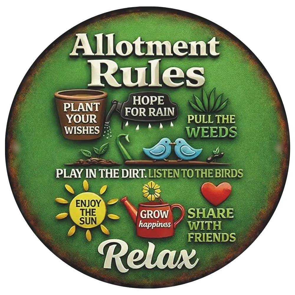 20cm Round Allotment Gardening Rules Sign - Made In SA Wall Art