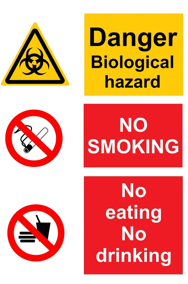 Danger Biological Hazard No Smoking No Eating No Drinking 30x40cm -2 Pack.