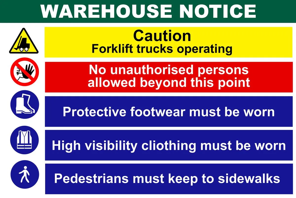 Warehouse Notice Caution Forklifts Trucks Operating 60x80cm Sign.