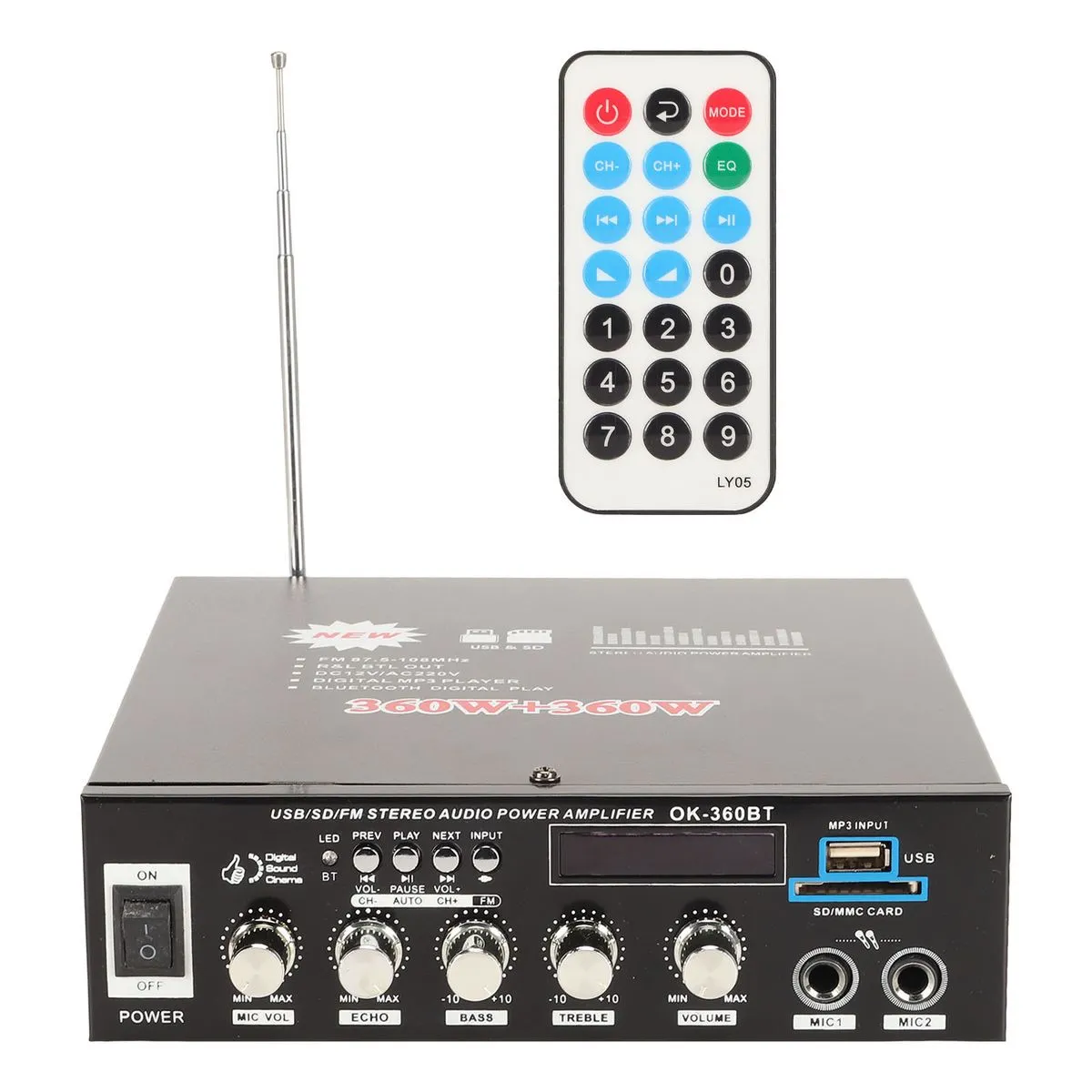 12V Bluetooth Digital Amplifier 360W and 360W 220V Volume Control