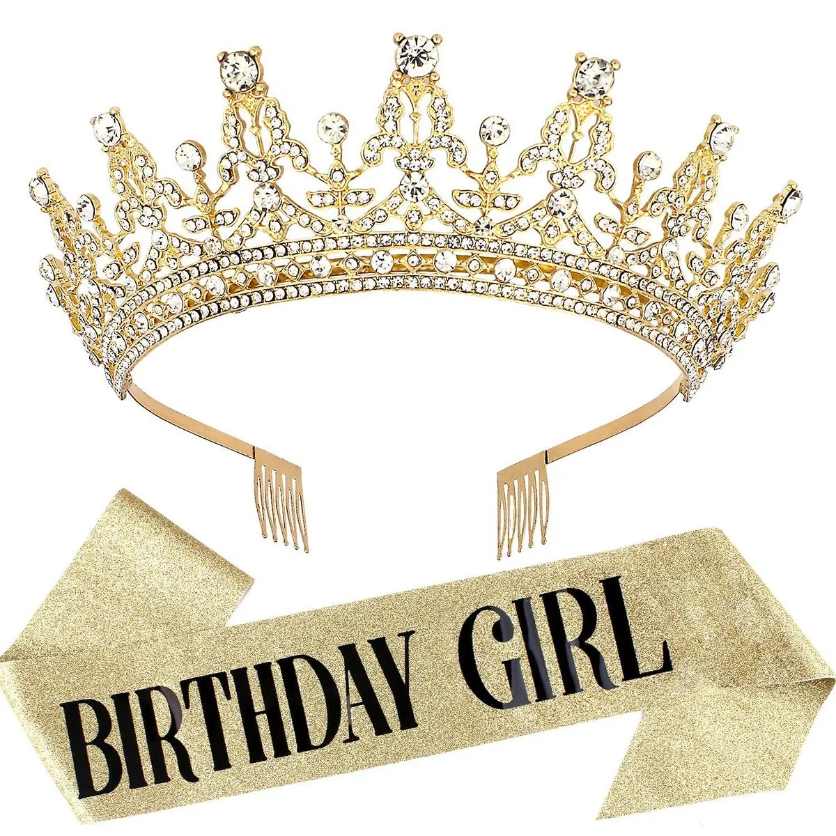 Birthday Sash and Crown Set - Birthday Girl - Gold