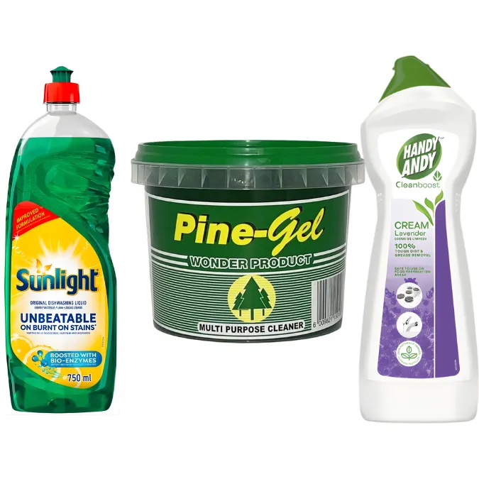 Handy Andy Cream 750ml + Sunlight Dishwashing Liquid 750ml + Pine Gel 5kg