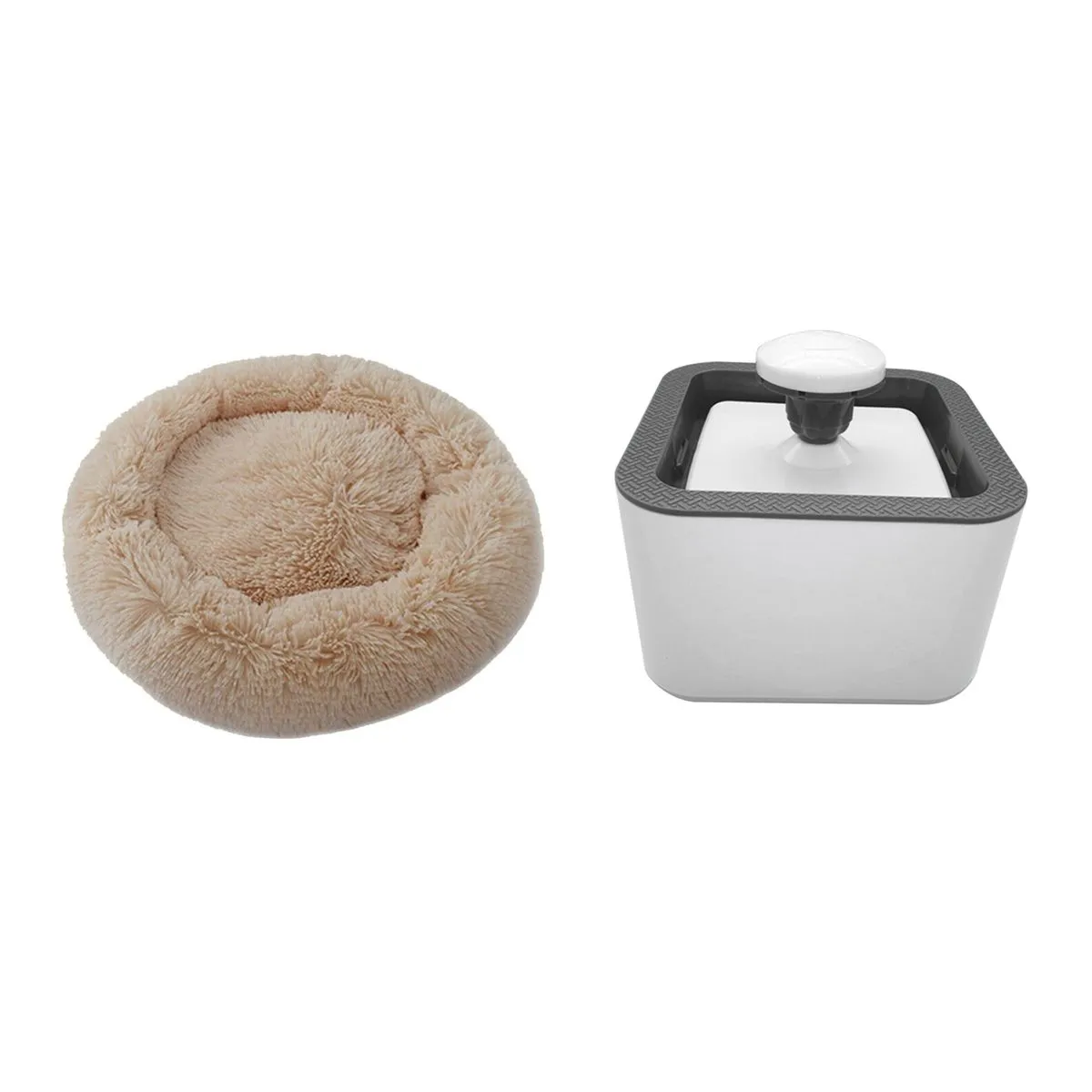80cm Pet Bed Round Soft Cushion And Portable Water Fountain Set - Cream
