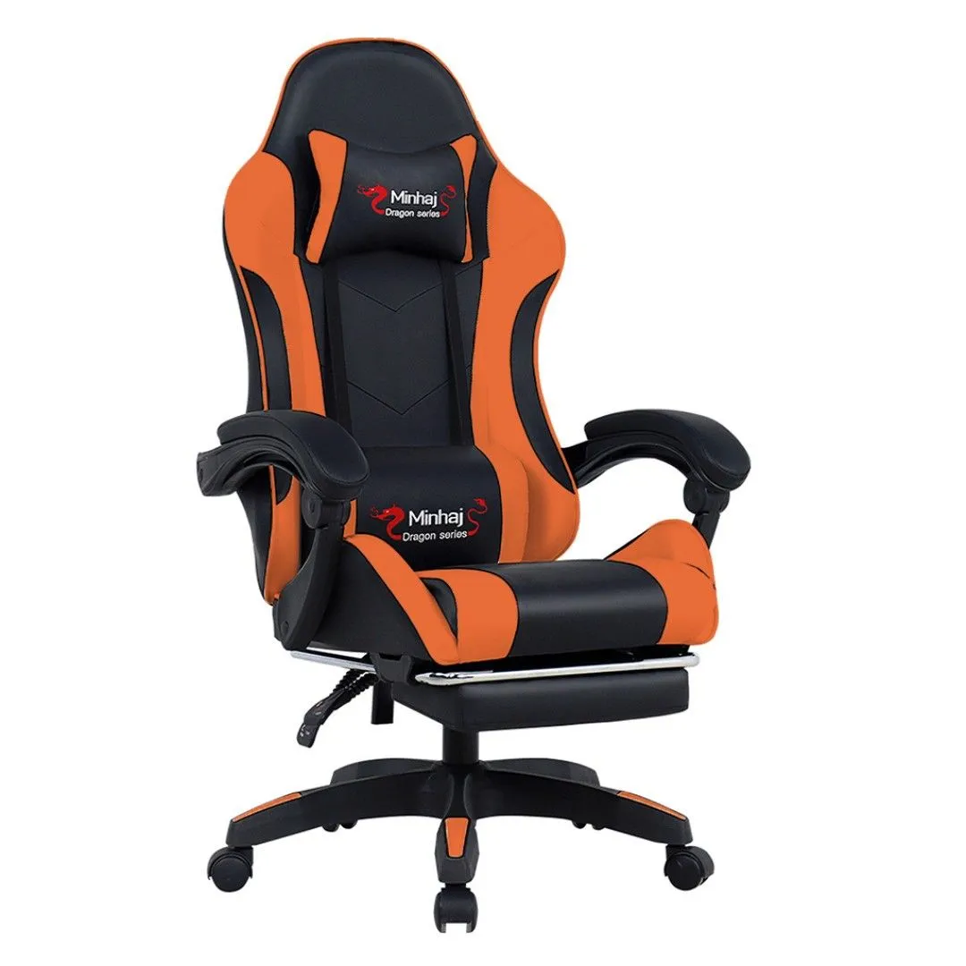 Minhaj - Dragon Series Pro Gaming Chair - Black with White Trim - Black, Orange