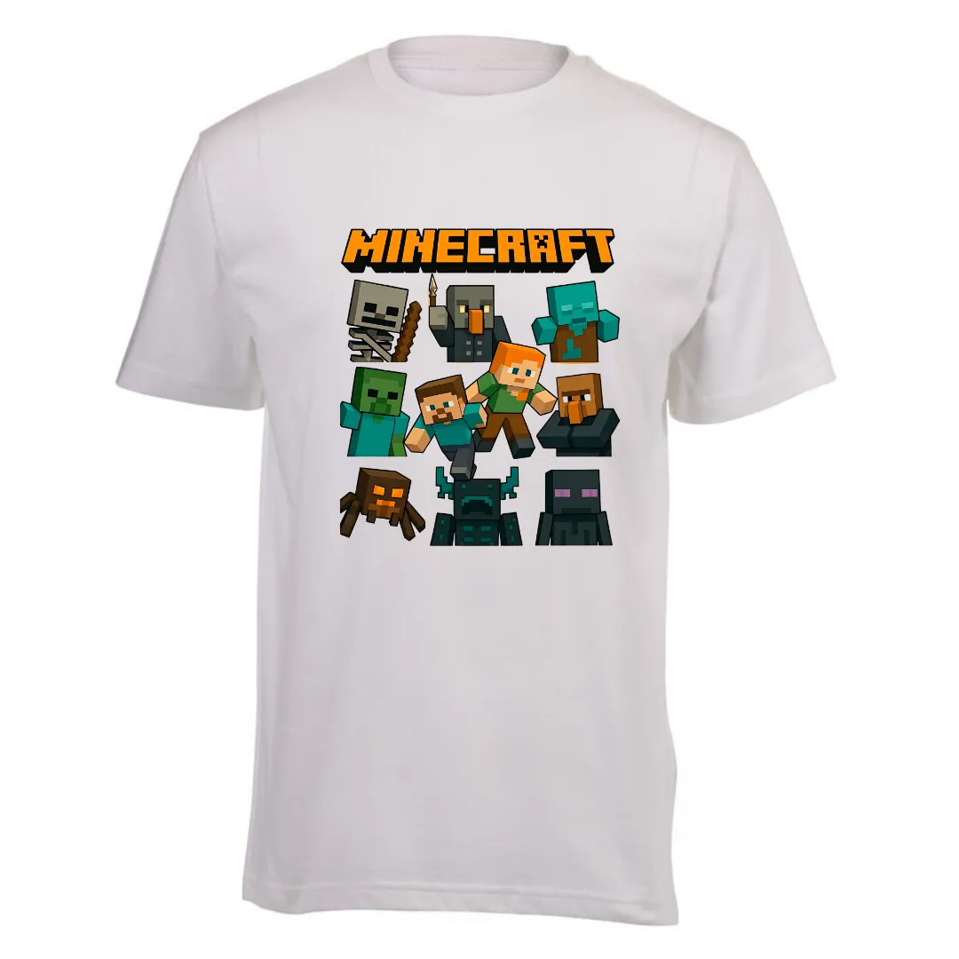 Kids White Short Sleeve T-shirt - Minecraft Graphic Game T-shirt Kids