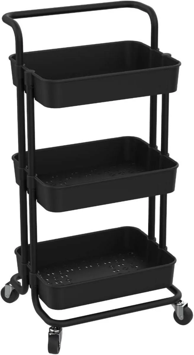 Trolley On Wheels Kitchen Baskets 3 Tiers With Wheels - Black