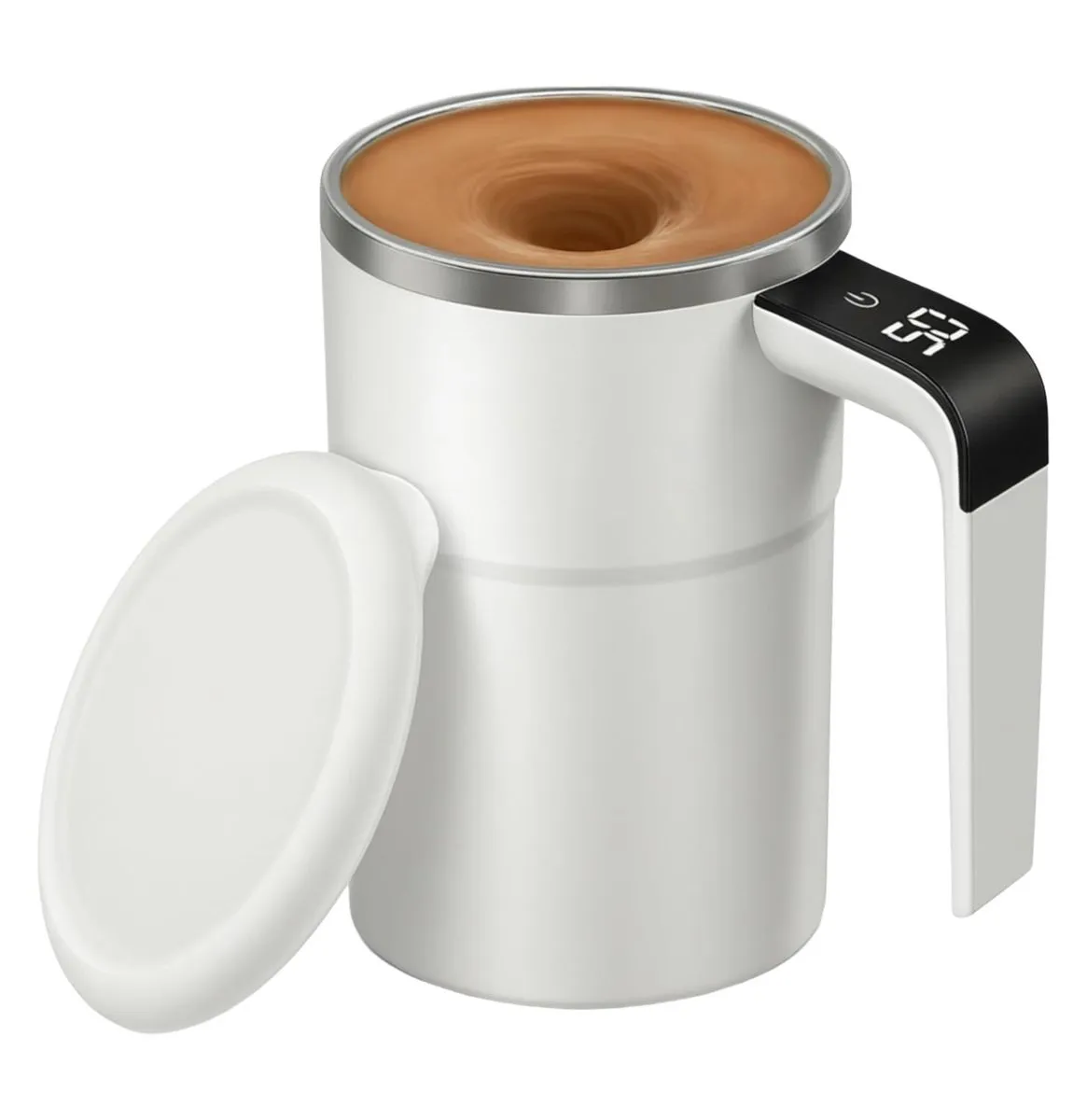 13oz Self-Stirring Coffee Mug with LCD Temperature Display (White)