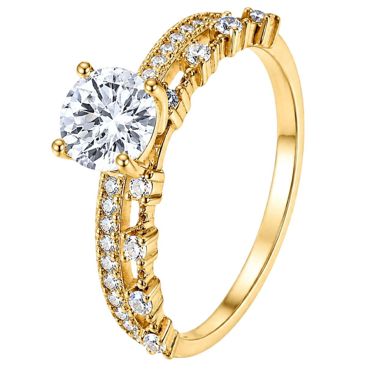 Minimalist 925 Sterling Silver Zirconia 4-Prong Adjustable Ring - Gold