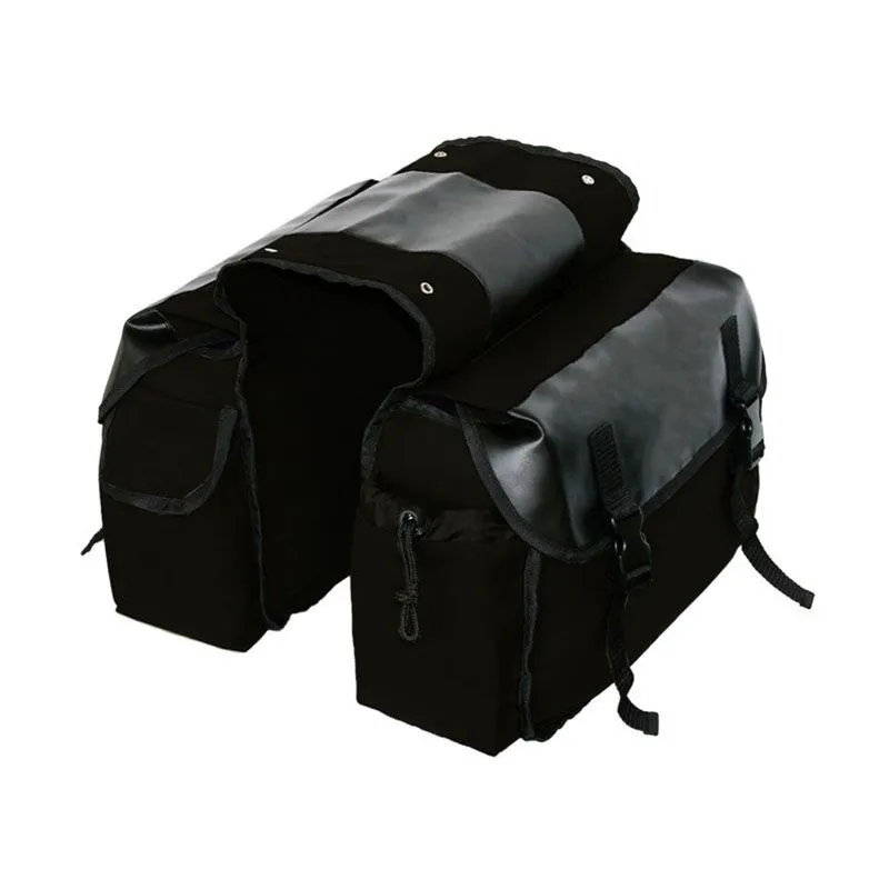Motorcycle Canvas Saddle Bag Bicycle Bike Rear Seat Bags Equine Back Pack - Black