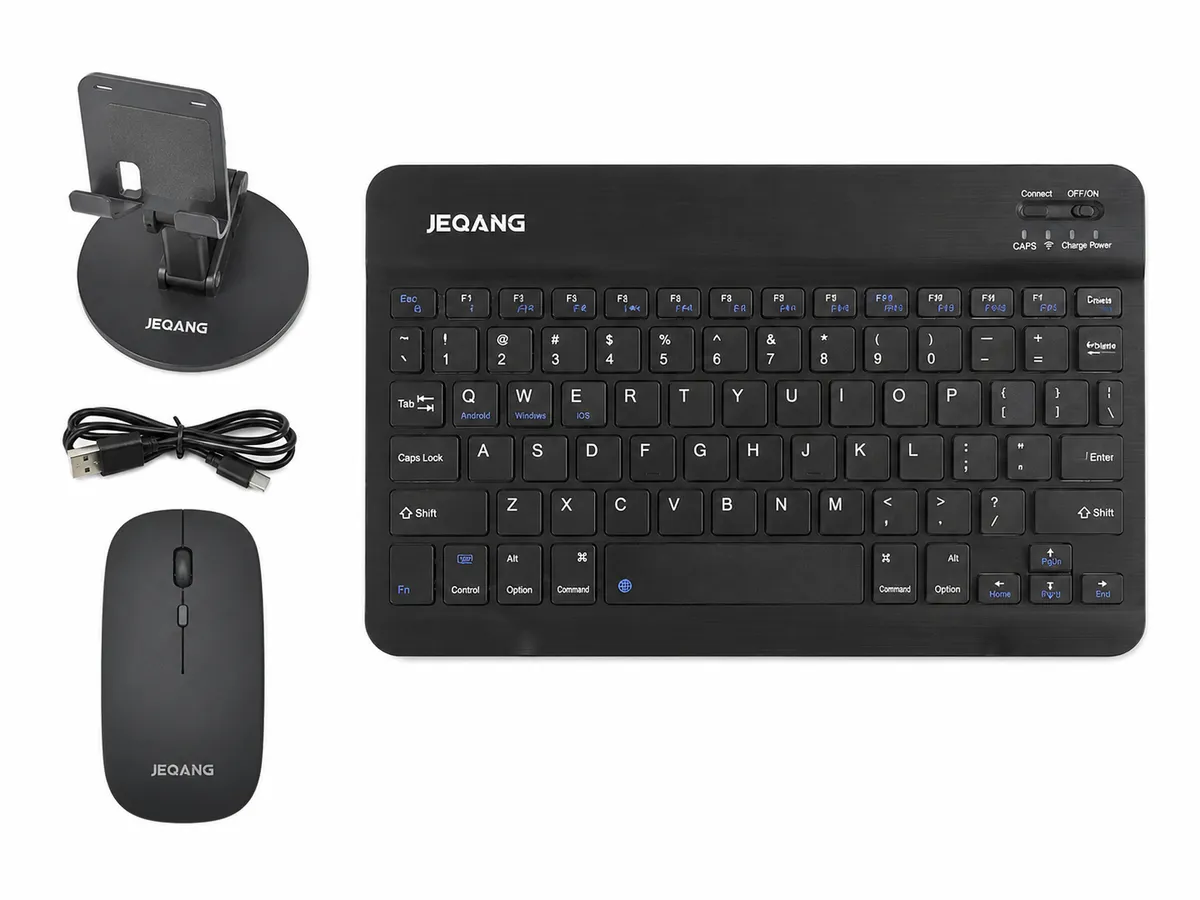 3-in-1 BT & Wireless Keyboard Mouse Adjustable Phone Stand Combo Set