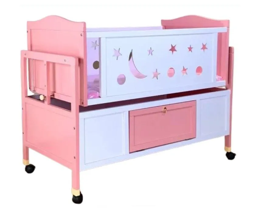 Modern Cribs Set Baby Cradle Swing Multi-function Wood Baby Bed - Pink