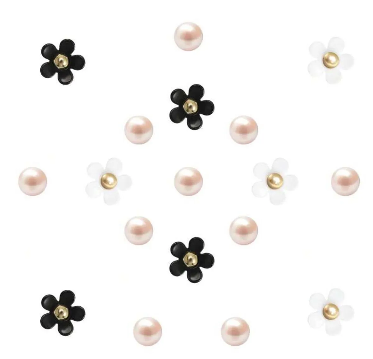 Pearl And Flower Shoe Charms - 18 Pieces - Black