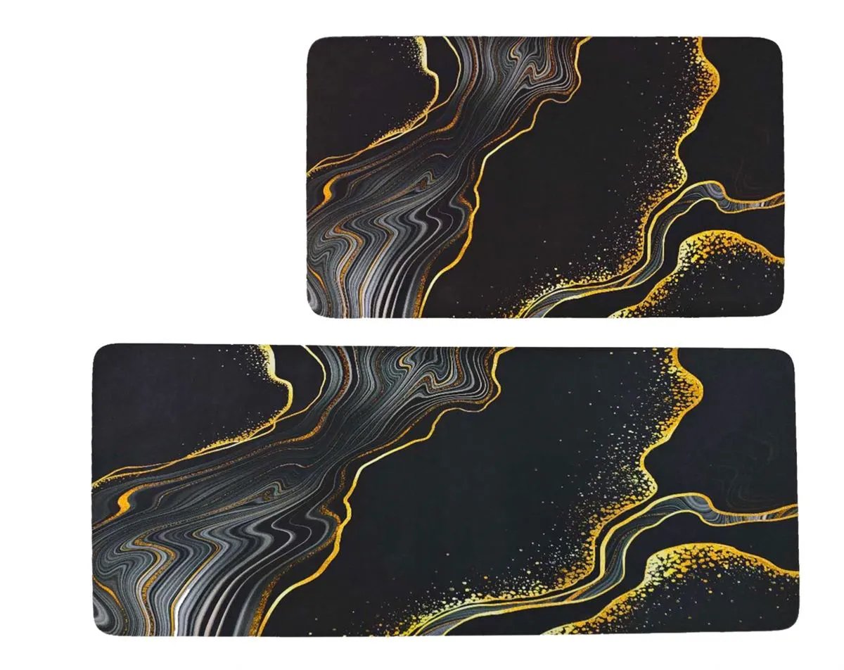 HIDECO Kitchen Mat Bath Mat Rubber Mat 2 PCS Large Absorbent Non Slip Set - Smoky Gold