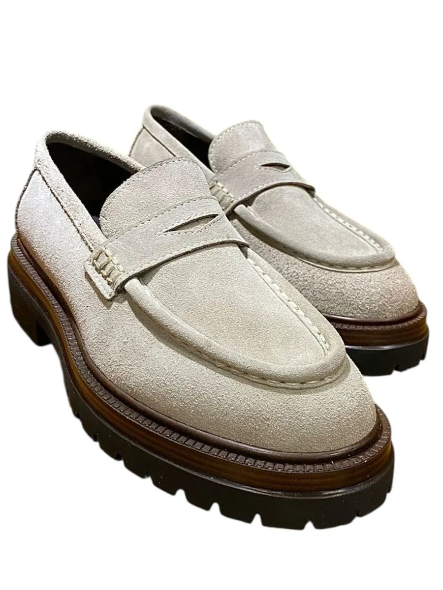 Men's Suede Penny Loafers with Chunky Lug Sole - Grey