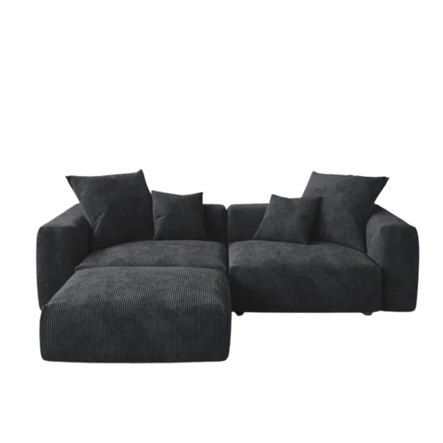 Comfy Home Furnitures-Nina 3 Seater Corduroy Corner Couch - Black 