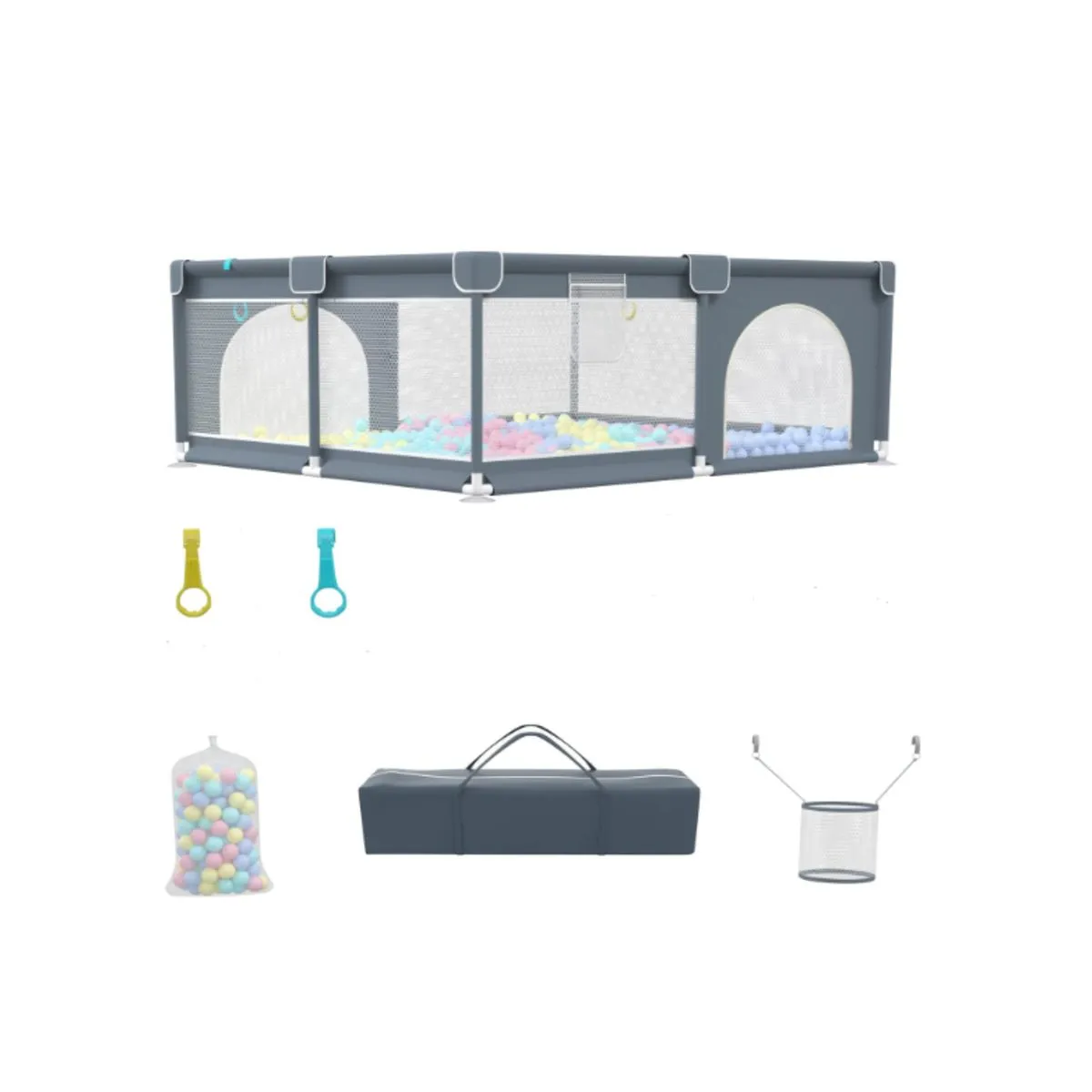 Baby Playpen Kids Activity Central Child Play Fence-Grey With 50 Ocean Ball
