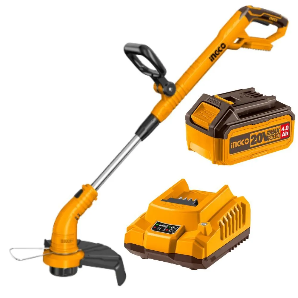 Ingco - Cordless Grass Trimmer (20V) with 4.0Ah Battery and Charger