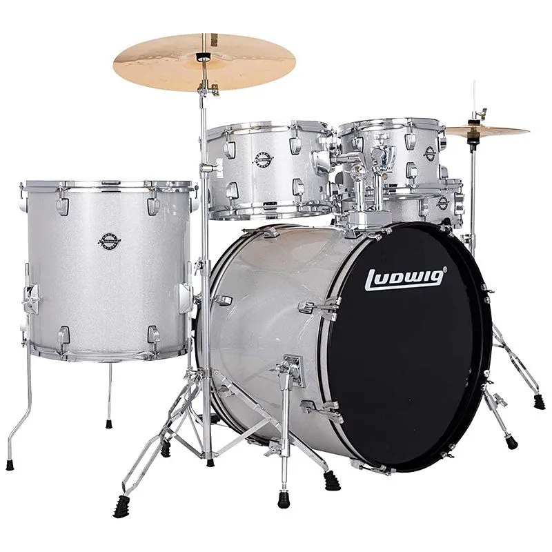 Ludwig 5pc Accent Fuse Drumset With Hardware & Cymbals - Silver Sparkle