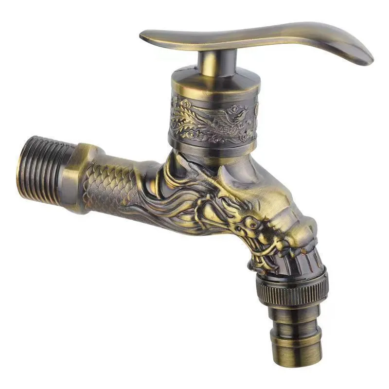 Rustic Flush-Mounted Dragon-Shaped Sink Faucet with Quick-Open Mechanism