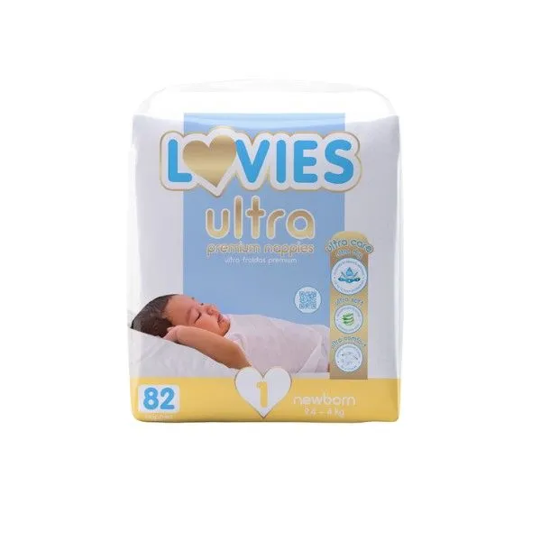 Lovies Ultra Prem Nappies Newborn Size 1- 82 Nappies