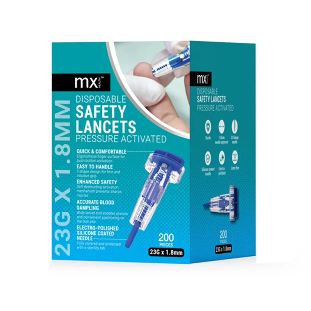 23G x 1.8mm Safety Lancets - Pressure Activated Blood Lancets (200 Pack)