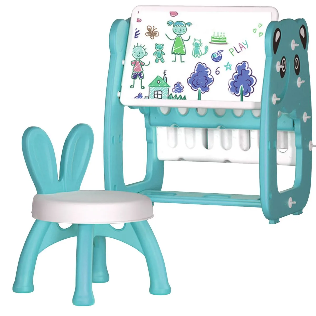 Kids study desk&Chair Set, 3 in 1 Convertible Art Easel & Display Bookshelf - Green