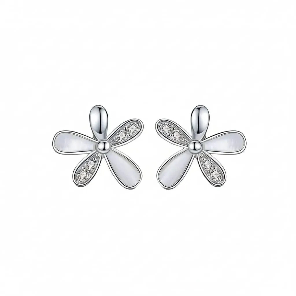 925 Sterling Silver Flower Stud Earrings for Women Crystal Flower Earrings