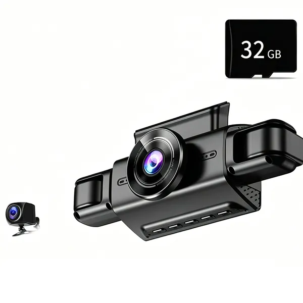 4-Channel 2K Front + Cabin + Rear Car Camera WiFi Dashcam with Night Vision