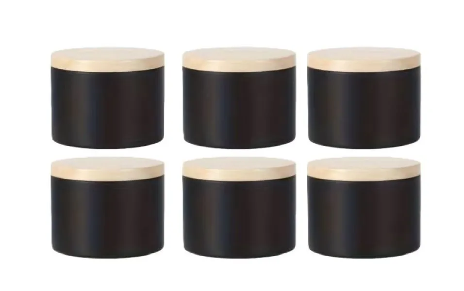 6 x Woody-lid Metal Jars for Candle-Making - Black