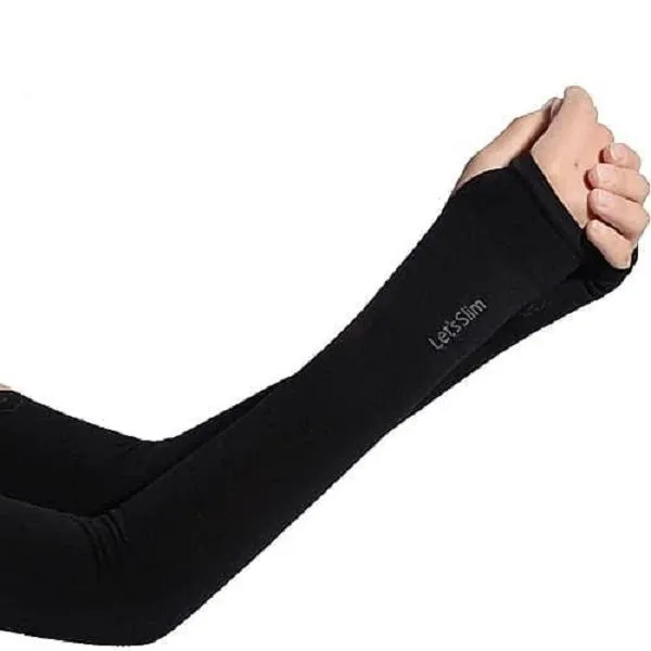 Unisex Sports Cooling Arm Sleeves UV Protection Sunblock Arm-Warmers - Black