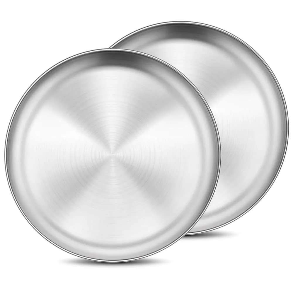 2-Piece Stainless Steel Dinner Plates Set Metal Camping Dishes - 20cm
