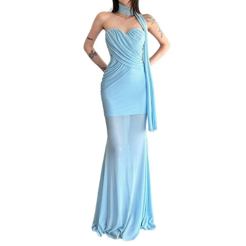 Wrinkle Wrapping Design, Elegant Swing, Strapless Fish Tail Dress