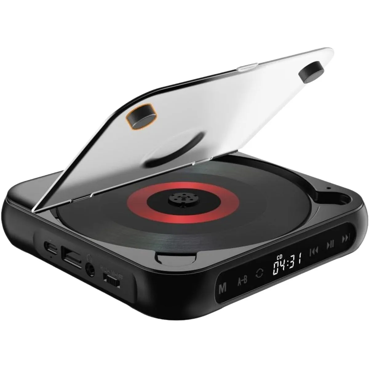 Portable CD Player Bluetooth Music Player With Headphones - Black