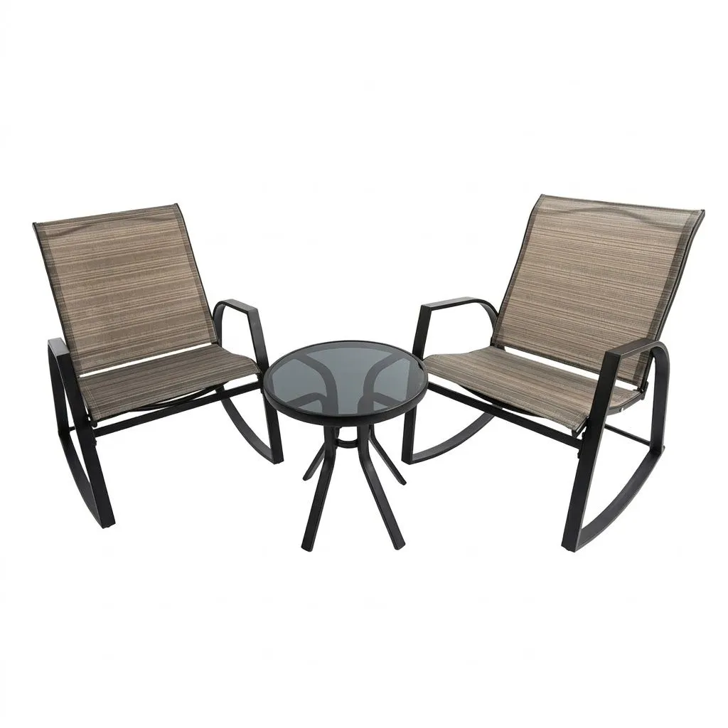 MFurn Milan 3Pc Rocking Patio Bistro Set - Chairs & Glass Table