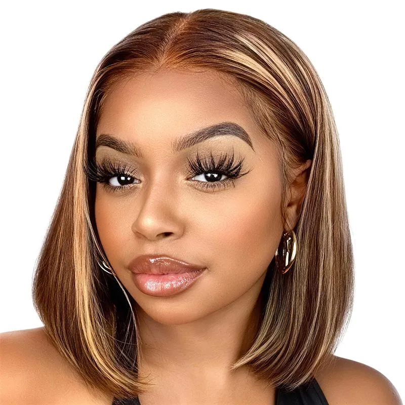 Black In Piano straight Highlight Wig Pre Plucked 13x4 HD Lace Wig 12"