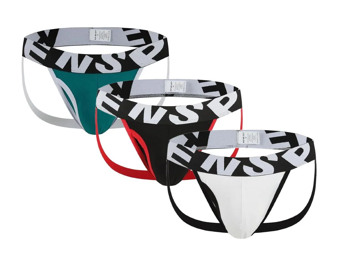 3 Pack Men's Backless Jockstrap Thong Bamboo Fiber Underwear Low Rise