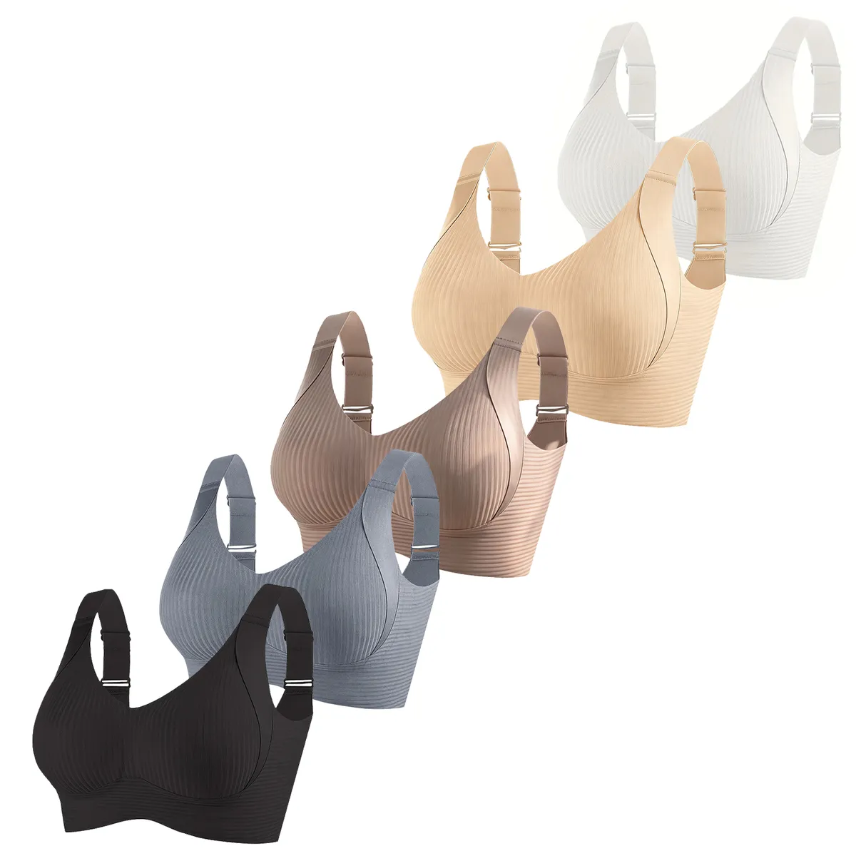 Wireless Seamless Bra Set: Comfortable, Breathable and Slim-Fit - 5-Pack