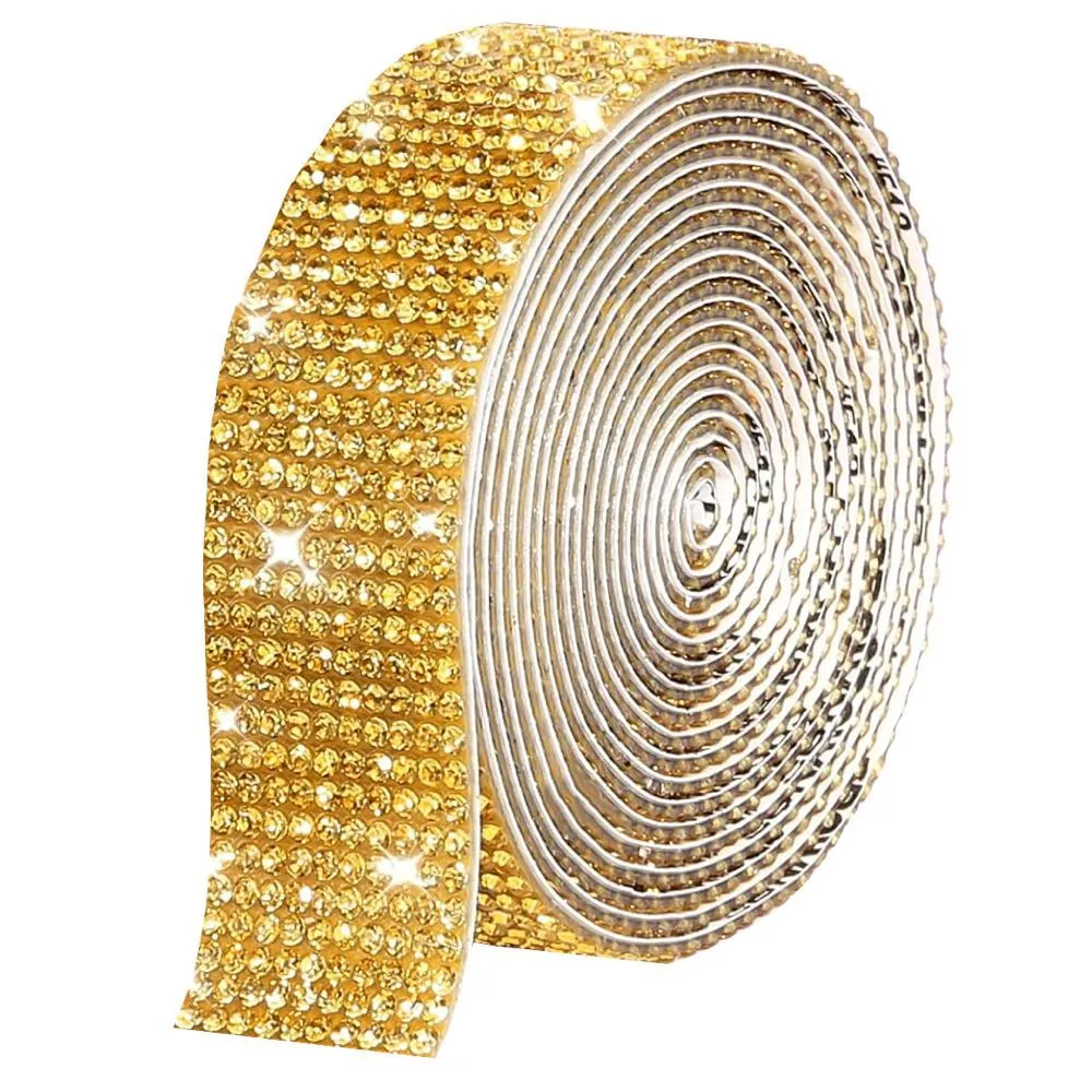 Craft Self Adhesive Crystal Rhinestone Tape Roll Arts Crafts 10 Row (90CM) - Gold